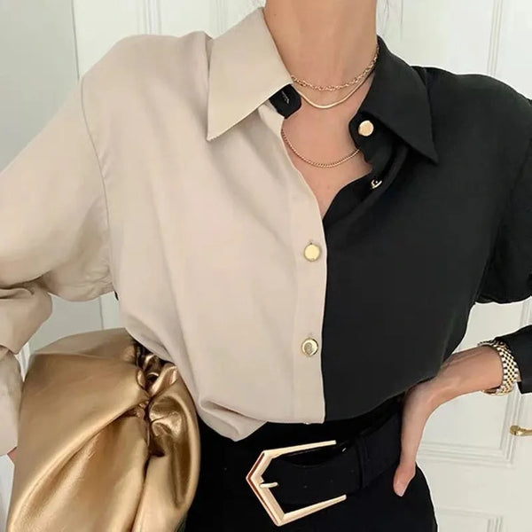 Angelika | Women's Two-Tone Blouse | Long Sleeve