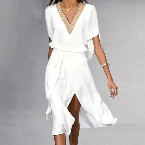 Eloisa | Robe midi à manches courtes et col en V