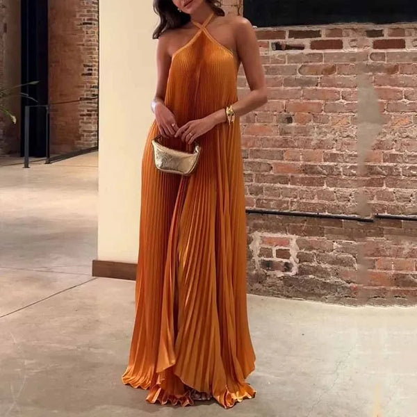 Tanya | Neckholder Plissee Maxi Hochzeitsgastkleid