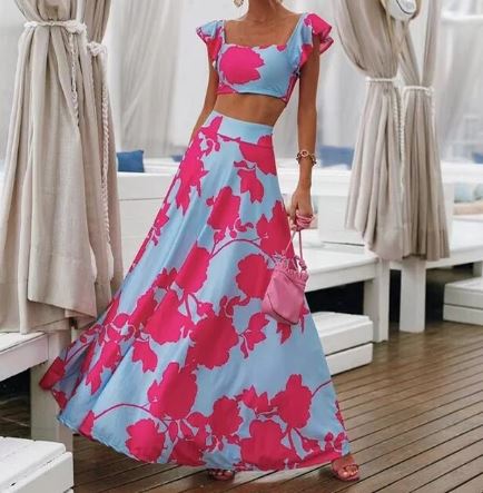Ensemble deux pièces femme imprimé robe d'été maxi