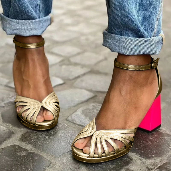 Theresa | Knöchelriemen Blockabsatz Sandalen