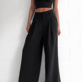 Pantalon chino large noir pour femme