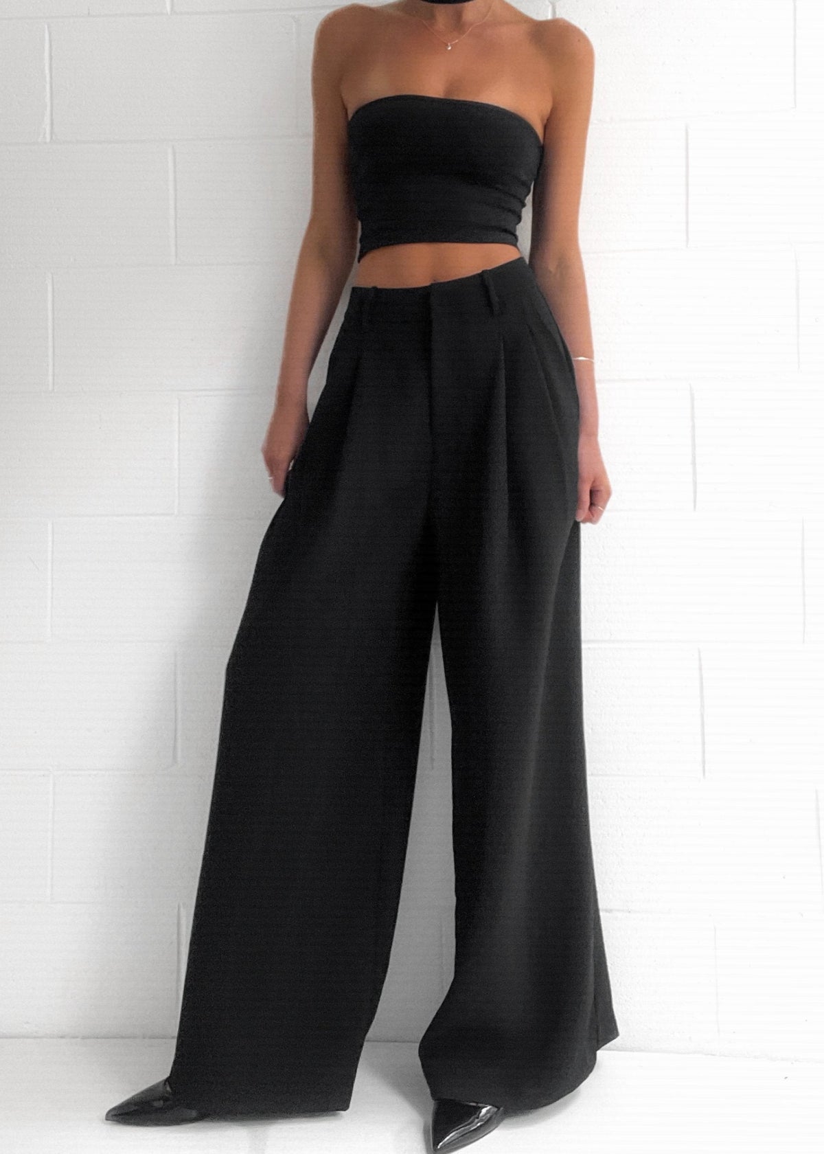 Pantalon chino large noir pour femme