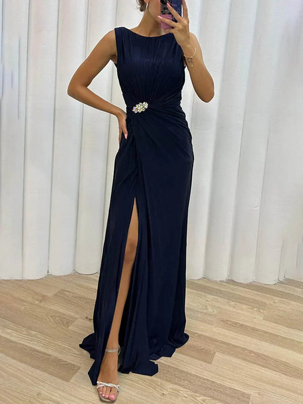Olive | Plissee Maxi Hochzeitsgastkleid