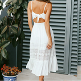 Damen Weiß Ärmellos Midi Sommerkleid