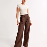 Damen Hohe Taille Lang Stoffhose
