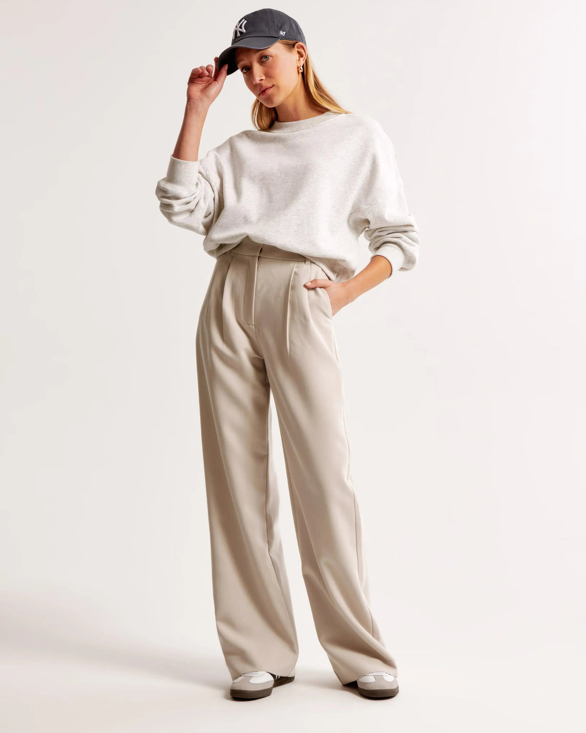 Damen Hohe Taille Lang Stoffhose
