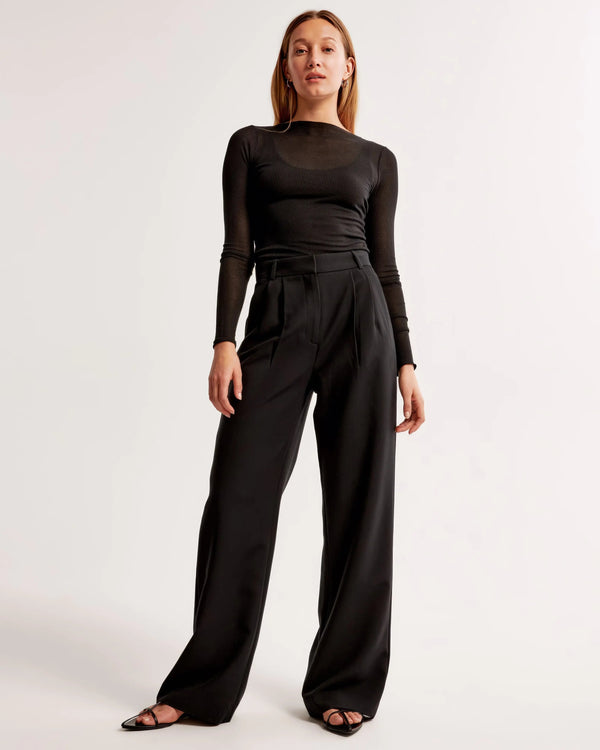 Damen Hohe Taille Lang Stoffhose