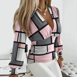 Thea | Mesh Sleeves Deep V-Neck Blouse