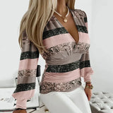 Thea | Mesh Sleeves Deep V-Neck Blouse