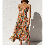 Damen Bedruckt Dünne Träger Midi Sommerkleid