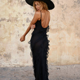 Damen Rüschen Lange Maxi Sommerkleid