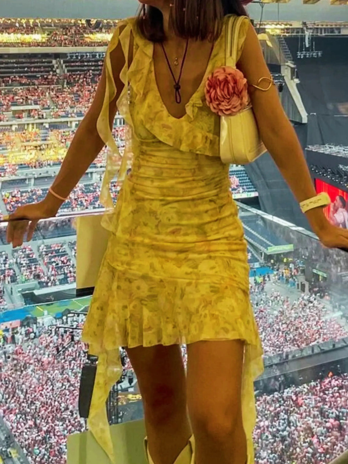 Women's Floral Sleeveless Mini Yellow Dress