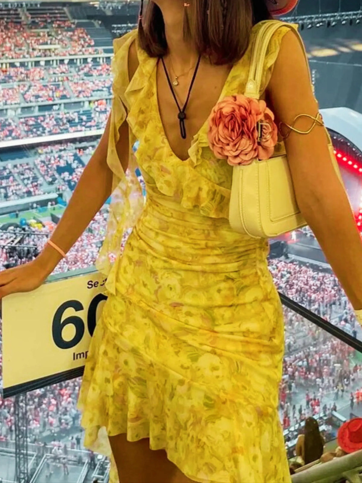 Women's Floral Sleeveless Mini Yellow Dress