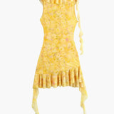 Women's Floral Sleeveless Mini Yellow Dress