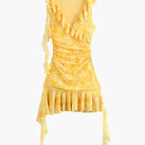 Women's Floral Sleeveless Mini Yellow Dress