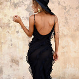 Damen Rüschen Lange Maxi Sommerkleid