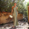 Damen Ein Schulter Lange Maxi Satin Kleid