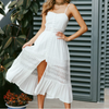Damen Weiß Ärmellos Midi Sommerkleid