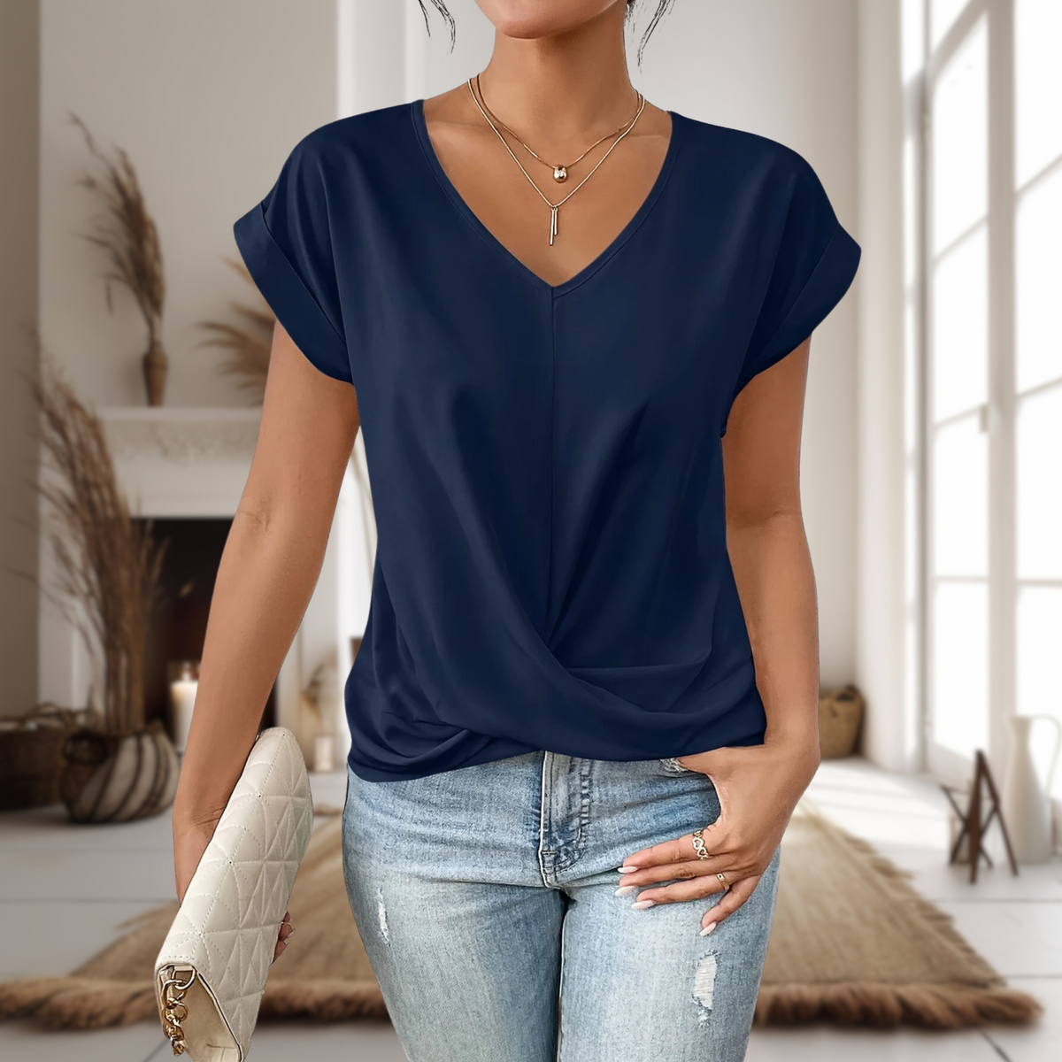 Aubrey | Heart Neckline Short Sleeve T-Shirt