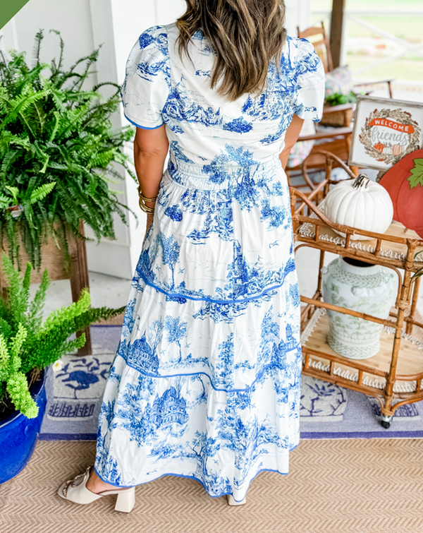 Julie | Sukienka maxi Toile Muster z dekoltem w serek