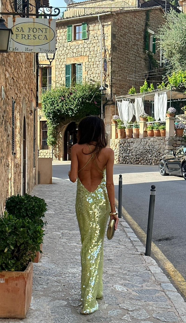 Xanthe | Rückenausschnitt Pailletten Hochzeitsgastkleid