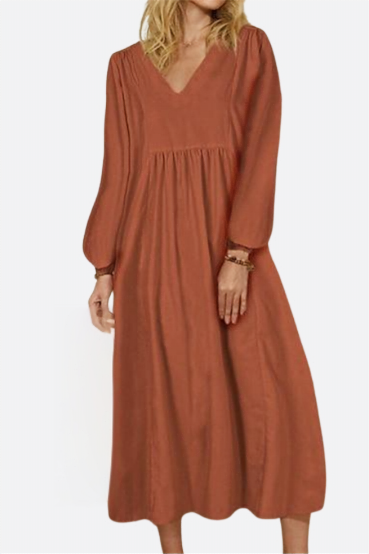 Yuna | V-Ausschnitt Ballonärmel Midikleid