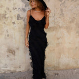 Damen Rüschen Lange Maxi Sommerkleid