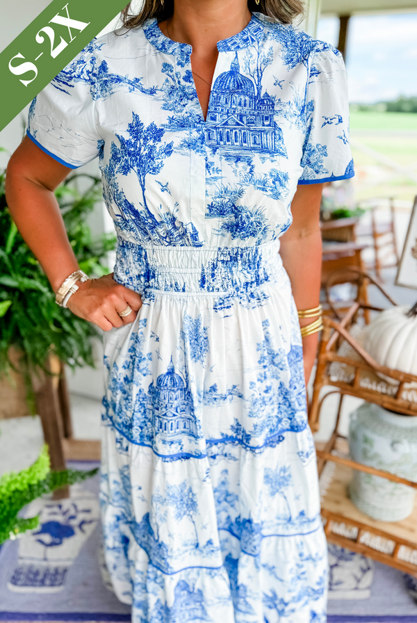 Julie | Sukienka maxi Toile Muster z dekoltem w serek