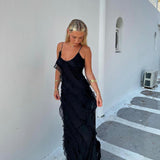 Damen Rüschen Lange Maxi Sommerkleid
