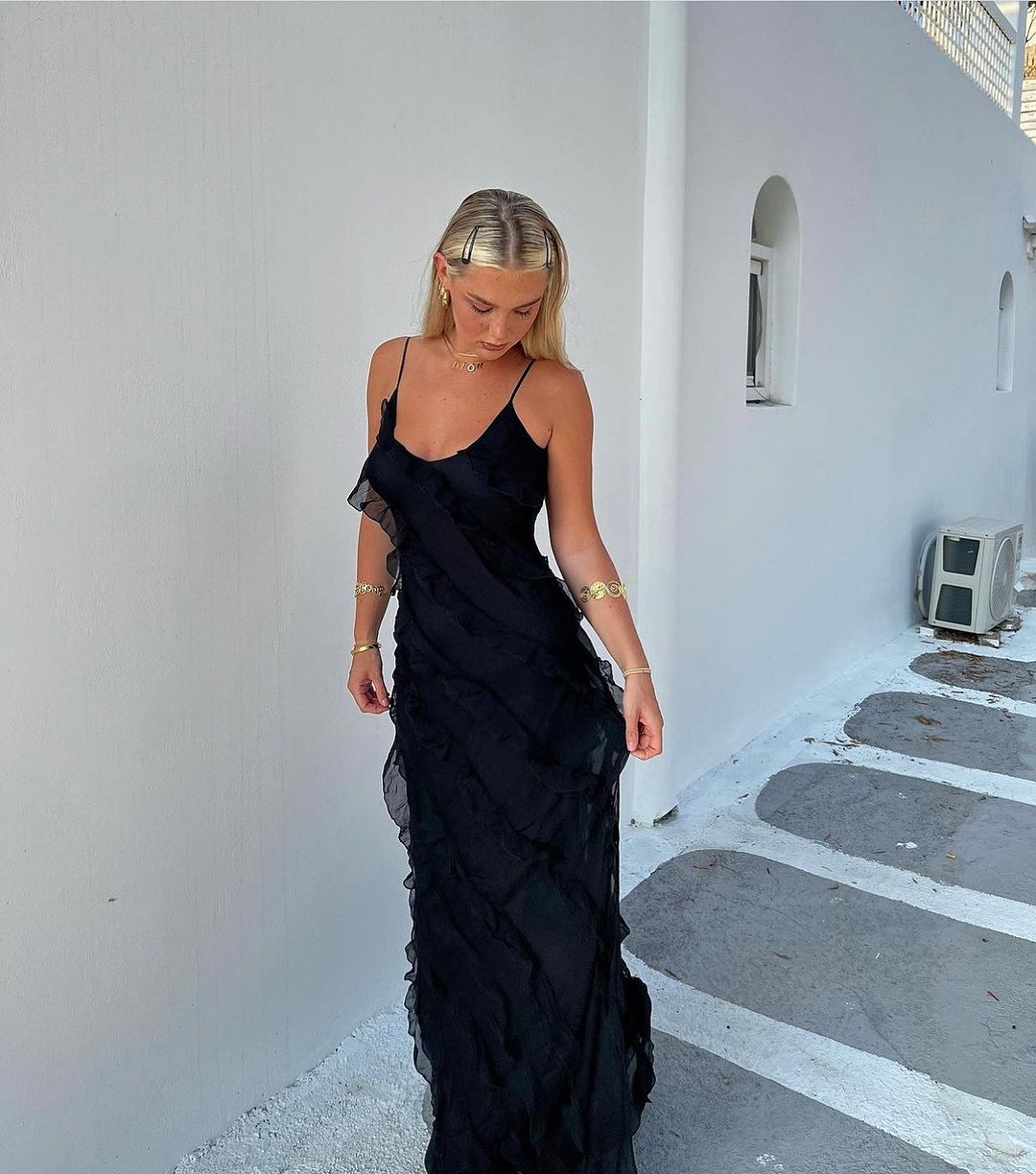 Damen Rüschen Lange Maxi Sommerkleid