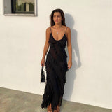Damen Rüschen Lange Maxi Sommerkleid