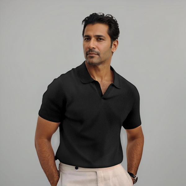 Herren Texturierte Offener Kragen Poloshirt