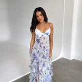 Dakota | Maxi Wedding Guest Dress with Floral Pattern Pleated Shade