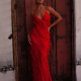 Damen Rüschen Lange Maxi Sommerkleid