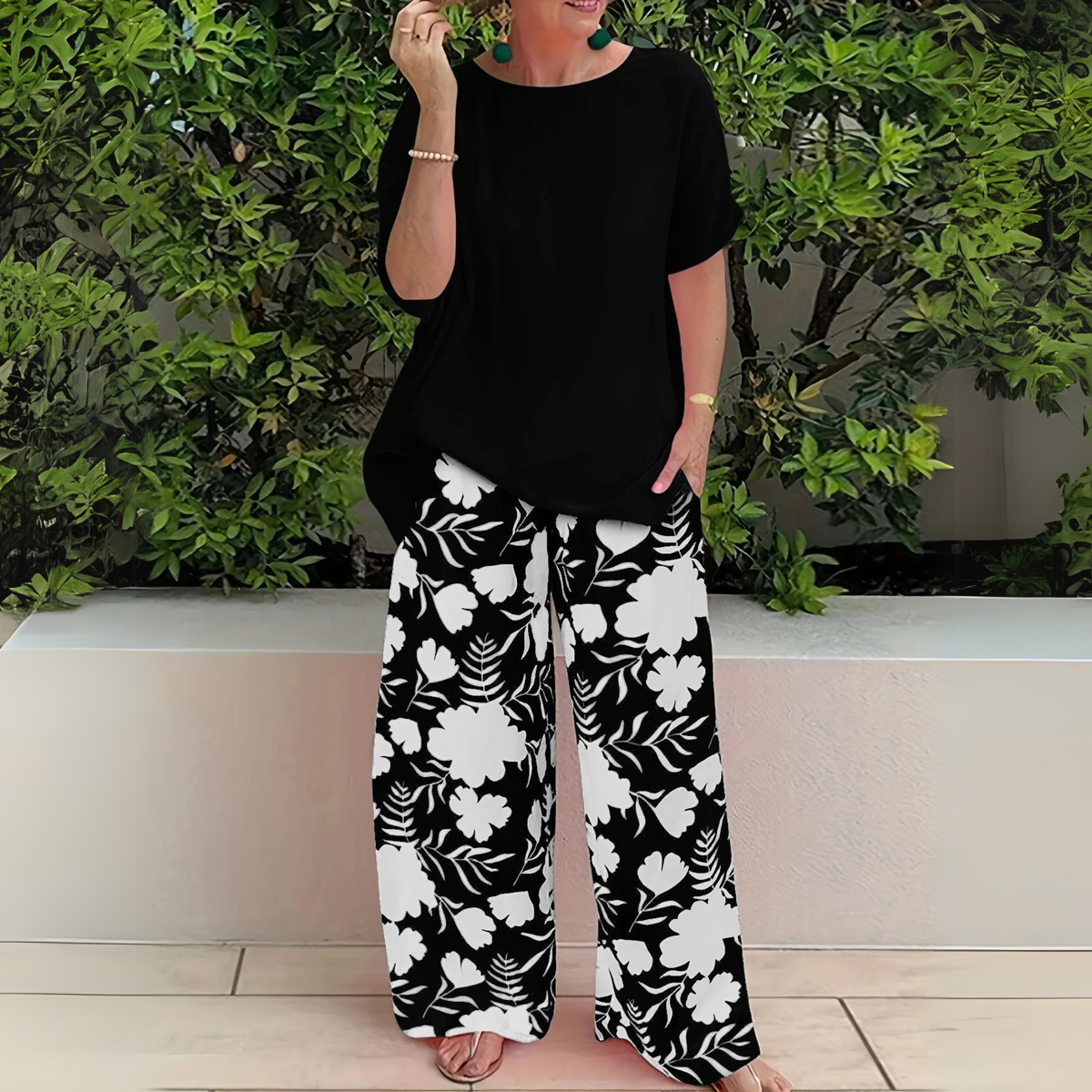 Abigail | Weites Bein Blumenmuster Zweiteiliges Set