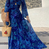 Cleo | Schulterfrei Blumenmuster Maxi Abendkleid