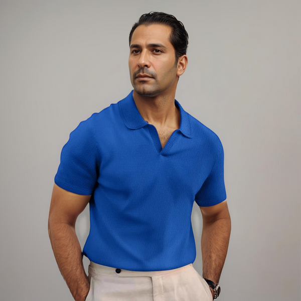 Herren Texturierte Offener Kragen Poloshirt