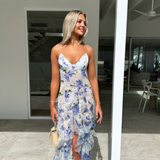 Dakota | Maxi Wedding Guest Dress with Floral Pattern Pleated Shade
