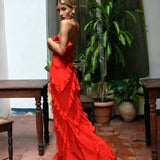 Damen Rüschen Lange Maxi Sommerkleid