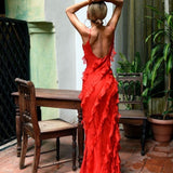 Damen Rüschen Lange Maxi Sommerkleid