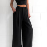 Pantalon chino large noir pour femme