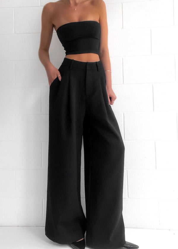 Damen Schwarz Weites Bein Chino Hose