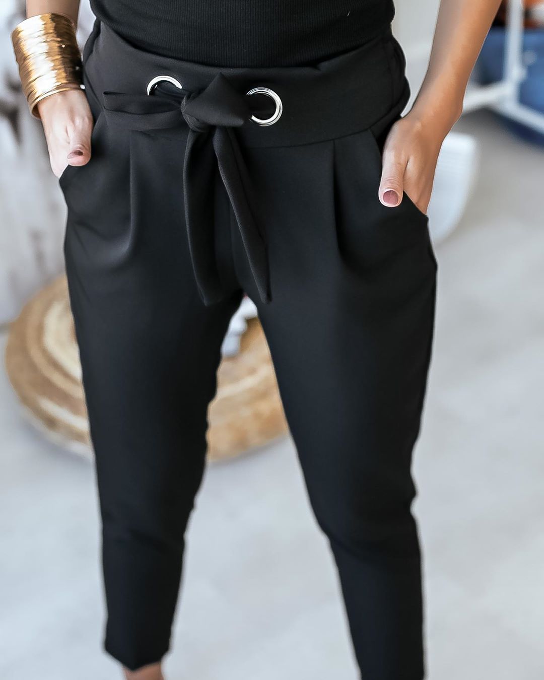 Cinturón de corbata para mujer Pantalón de tela ajustado