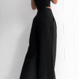 Pantalon chino large noir pour femme