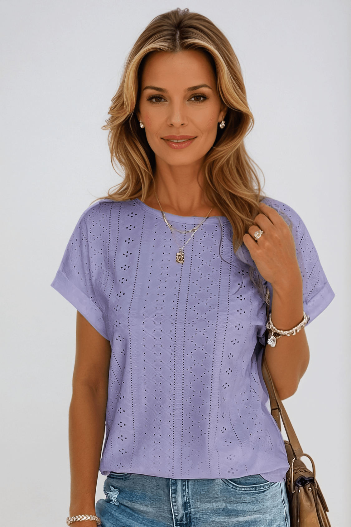Celeste | Loch Embroidery Crew Neck Top