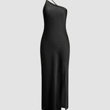 Robe maxi dos nu en satin pour femme