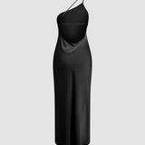 Robe maxi dos nu en satin pour femme