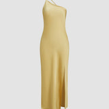 Robe maxi dos nu en satin pour femme