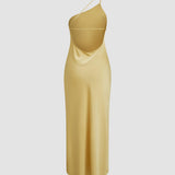 Robe maxi dos nu en satin pour femme